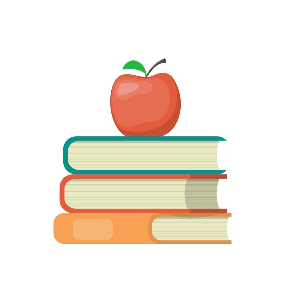 pilha de livros e maçã vermelha em cima. símbolo de educação. ilustração do conceito, vetor. vetor