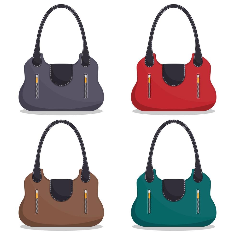 coleção de bolsas de couro coloridas elegantes com costura branca. bolsa de mulher. bolsas de senhoras isoladas no fundo branco. acessórios fashions. ilustração vetorial em estilo simples. vetor