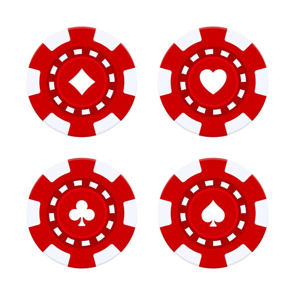 fichas de cassino realistas, definidas. fichas de jogo de pôquer de cassino vermelho realista, moedas de plástico de jogo. fichas de fichas de jackpot para roleta. fichas de pôquer de vegas flip. ilustração vetorial. vetor