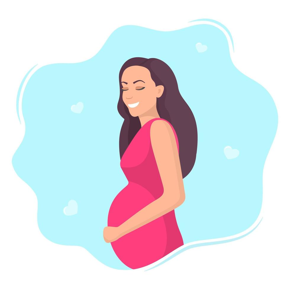 feliz jovem grávida com barriga grande. personagem de linda mulher grávida. menina esperando um bebê. conceito de maternidade. ilustração vetorial. vetor