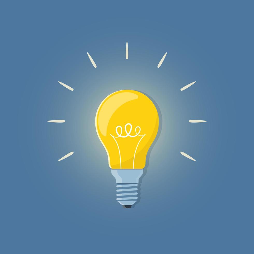 lâmpada, ideia criativa e inovação. bulbo em fundo azul. ilustração vetorial em estilo simples. vetor