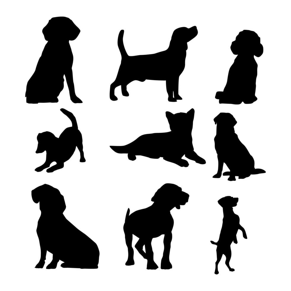 coleção vetorial de silhuetas de animais caninos em vários estilos vetor