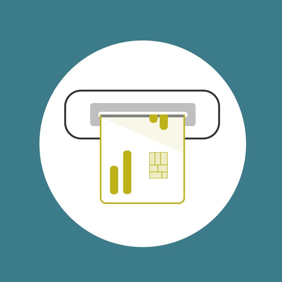 ícone de slot de caixa atm com cartão de crédito ou débito ouro para retirar dinheiro isolado de elementos de fundo verde, design de desenho animado plano. ilustração vetorial vetor