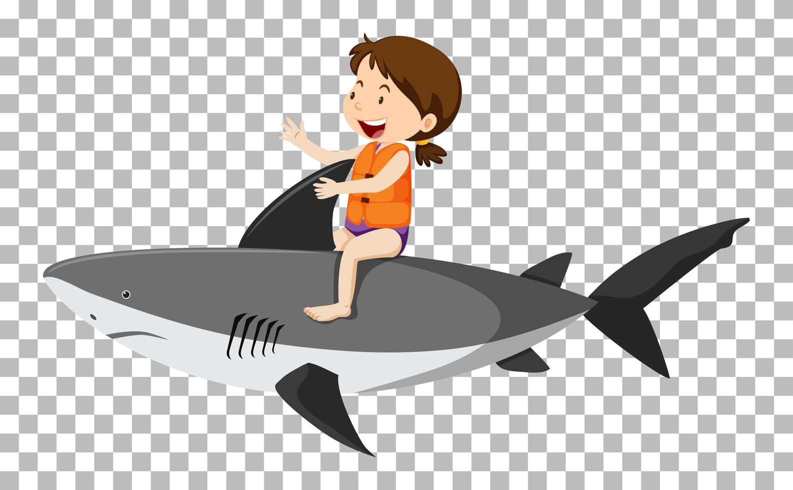 garota montando tubarão isolado vetor