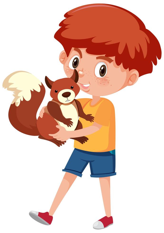 menino segurando um personagem de desenho animado fofo isolado no fundo branco vetor