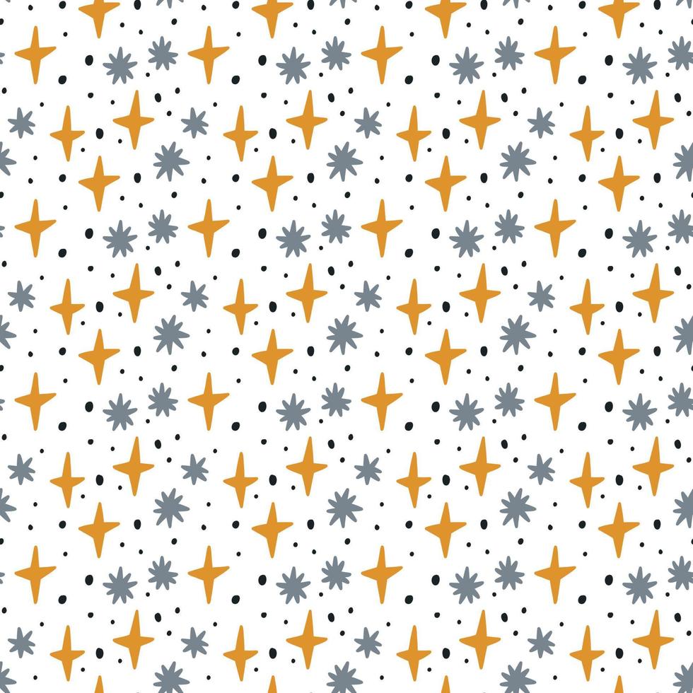 padrão de estrela de floco de neve minimalista sem emenda. doodle brilhar brilhante chuveiro de bebê escandinavo papel de parede fundo. design de tecido têxtil para crianças vetor