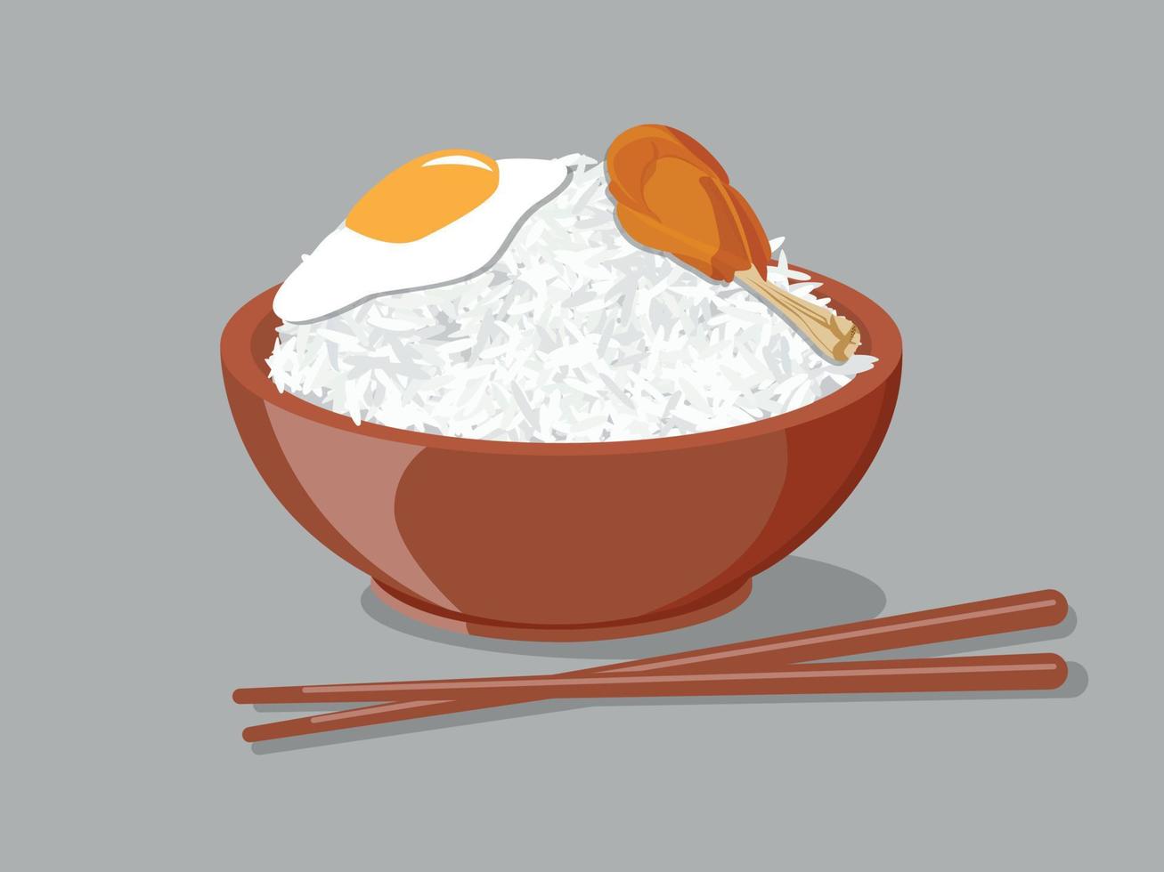 tigela de arroz asiático com ovo vetor
