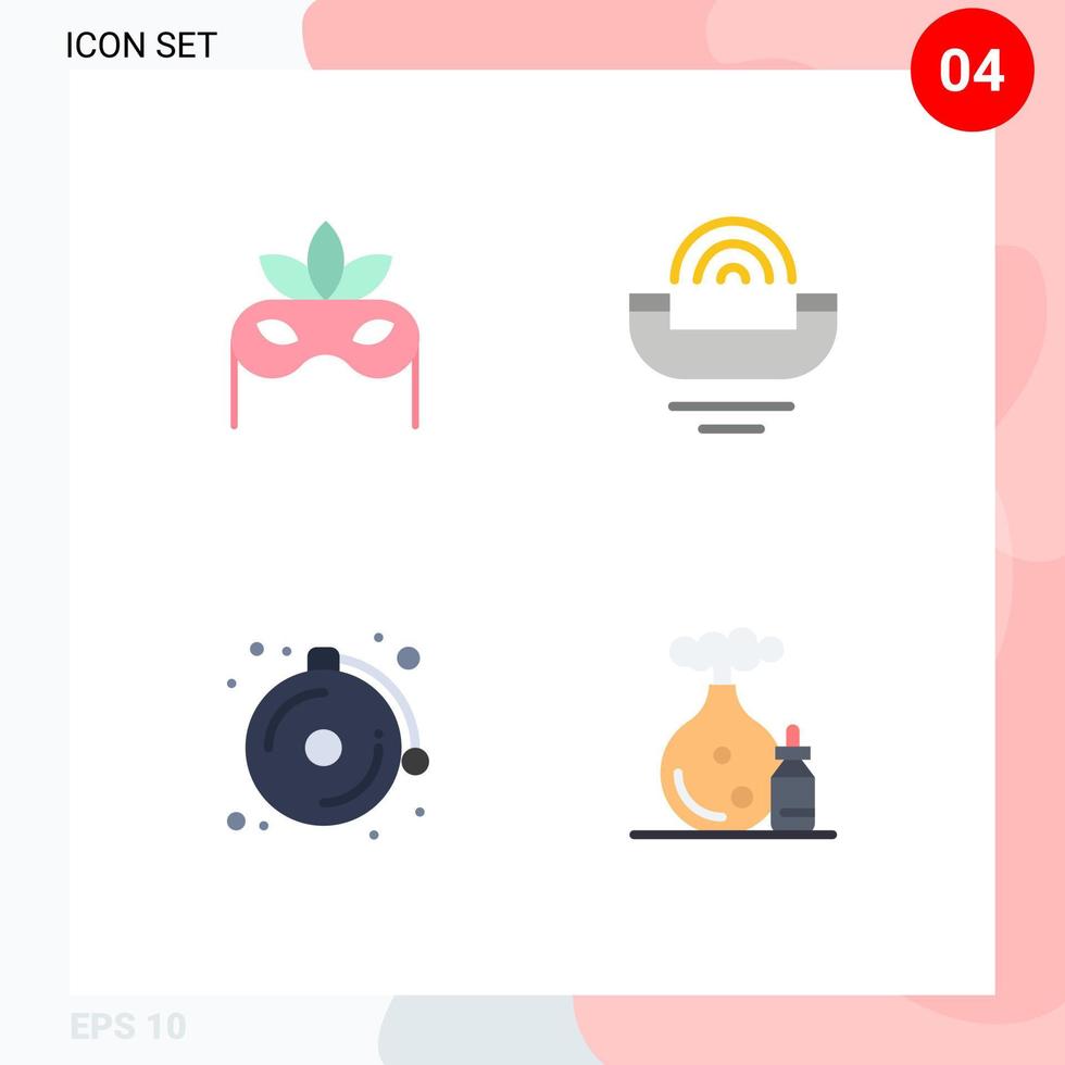 pacote de 4 sinais e símbolos de ícones planos modernos para mídia impressa na web, como dispositivo de sino de fantasia, suporte a elementos de design de vetores editáveis de aroma