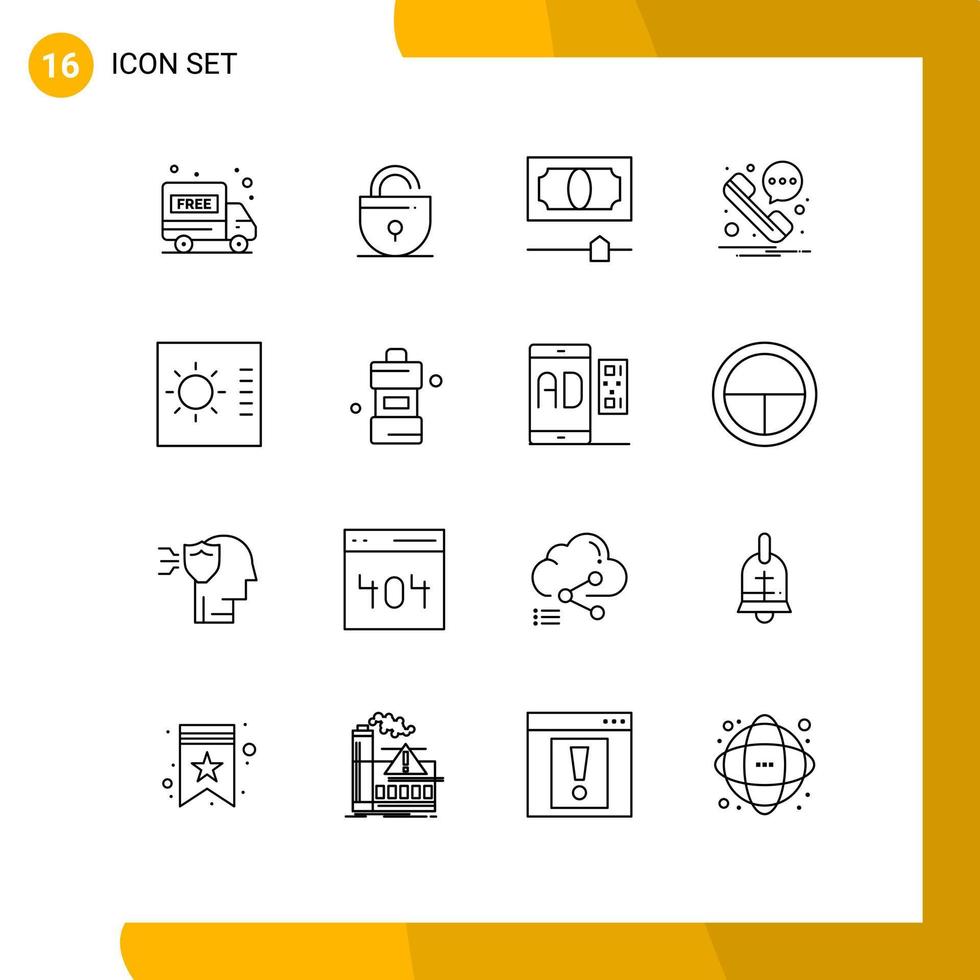 conjunto moderno de pictograma de 16 contornos de elementos de design de vetores editáveis sms de medidor de crédito de layout mais limpo