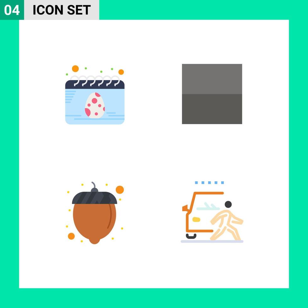 grupo de 4 ícones planos modernos definidos para elementos de design de vetores editáveis de perigo de comida de ovo e calendário