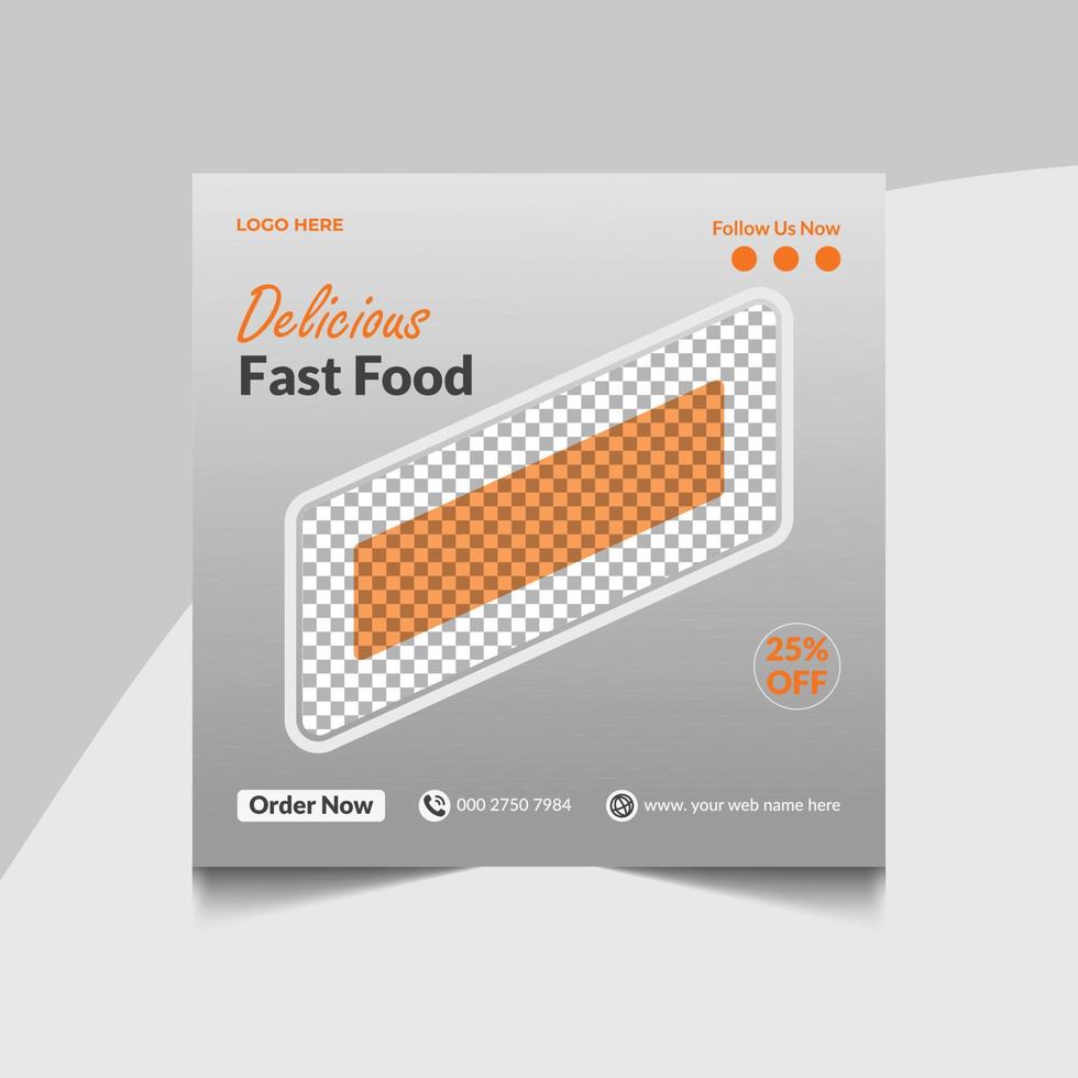 menu de comida de restaurante deliciosa e fresca, panfleto de comida saudável e saborosa ou design de pôster para marketing de negócios on-line. design de postagem de mídia social de menu de oferta de restaurante vetor