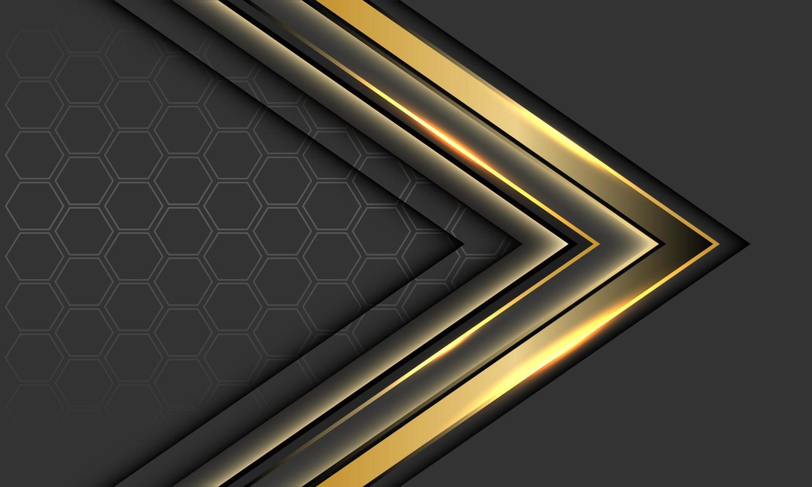 seta de ouro abstrata direção de sombra negra malha de hexágono geométrico em design cinza vetor de fundo futurista de luxo moderno