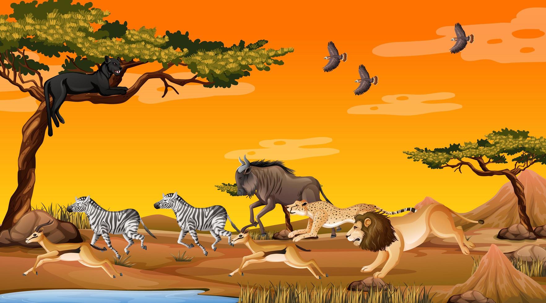 grupo de animal africano selvagem na cena da floresta vetor