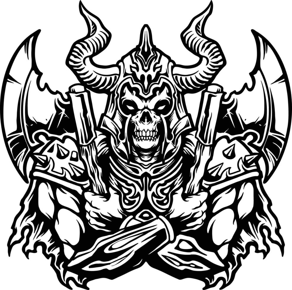 crânio viking capacete e machado guerreiro ilustrações silhueta vetor