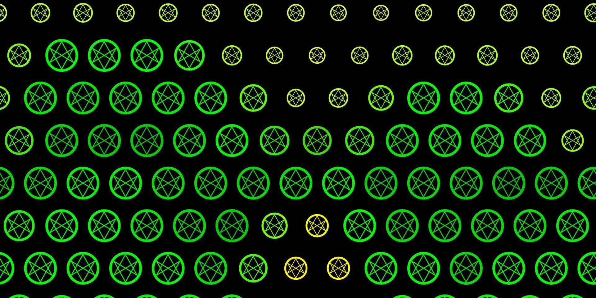 modelo de vetor verde escuro e amarelo com sinais esotéricos.