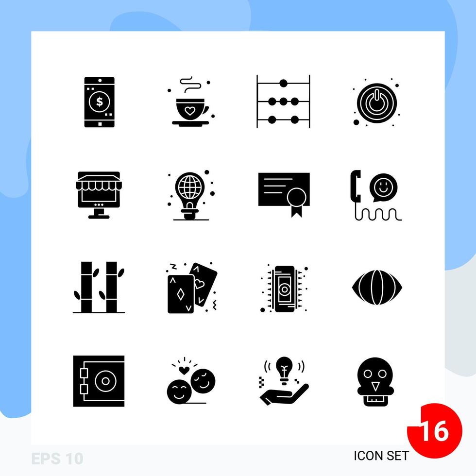 pacote moderno de 16 ícones símbolos de glifos sólidos isolados em fundo branco para design de sites criativos de fundo vetorial de ícones pretos vetor