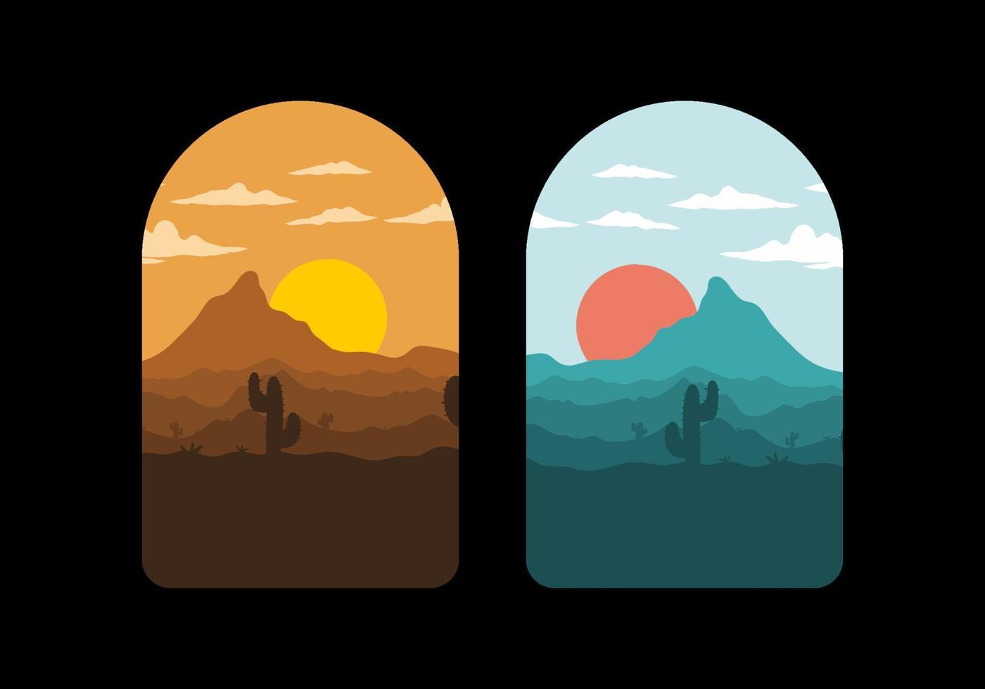 paisagem colorida do deserto com ilustração de árvores de cacto vetor