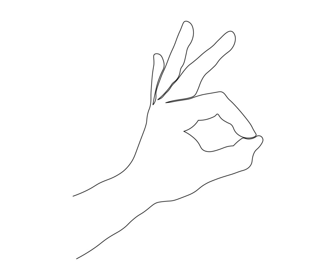 a mão mostrando o sinal ok no estilo de arte de uma linha vetor