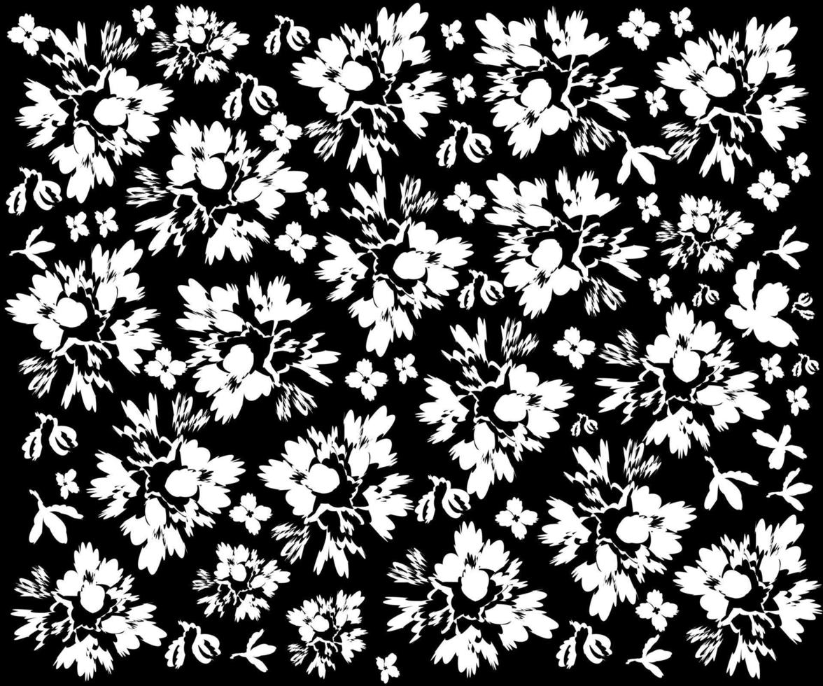 padrão floral monocromático preto e branco vetor