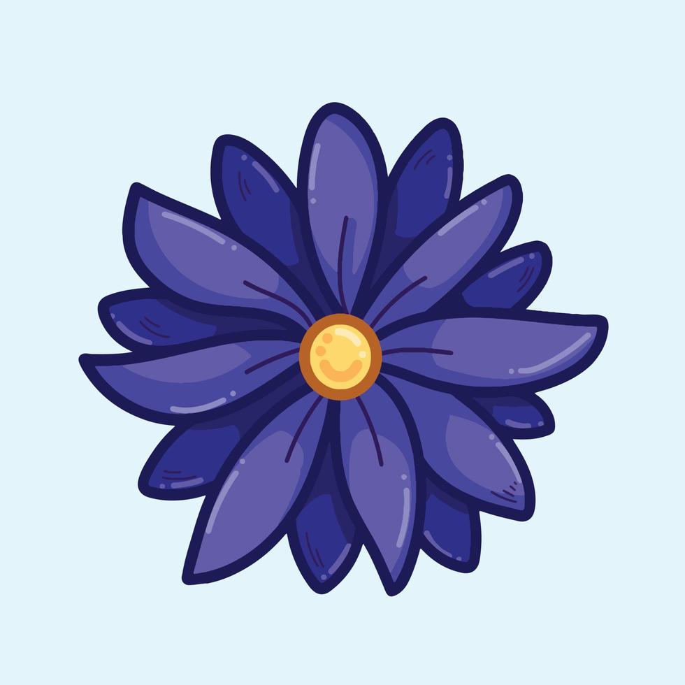 ilustração em vetor flor colorida azul escuro da meia-noite para decoração isolada em fundo liso. pétalas de flores naturais desenhando com estilo simples de desenho animado. arte temática botânica.