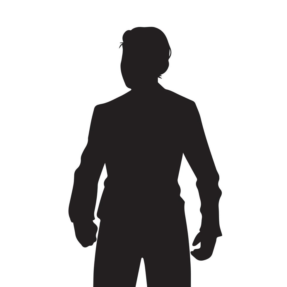 jovem bonito vestindo camisa de mangas compridas com postura de pé viril. pictograma de silhueta vetorial isolado no fundo branco liso. vetor