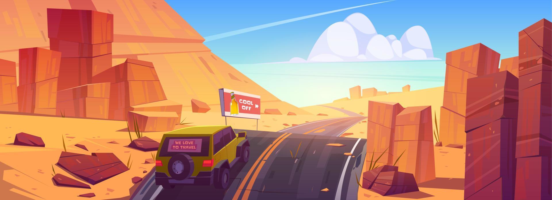 estrada de condução de carro na paisagem do deserto ou canyon vetor