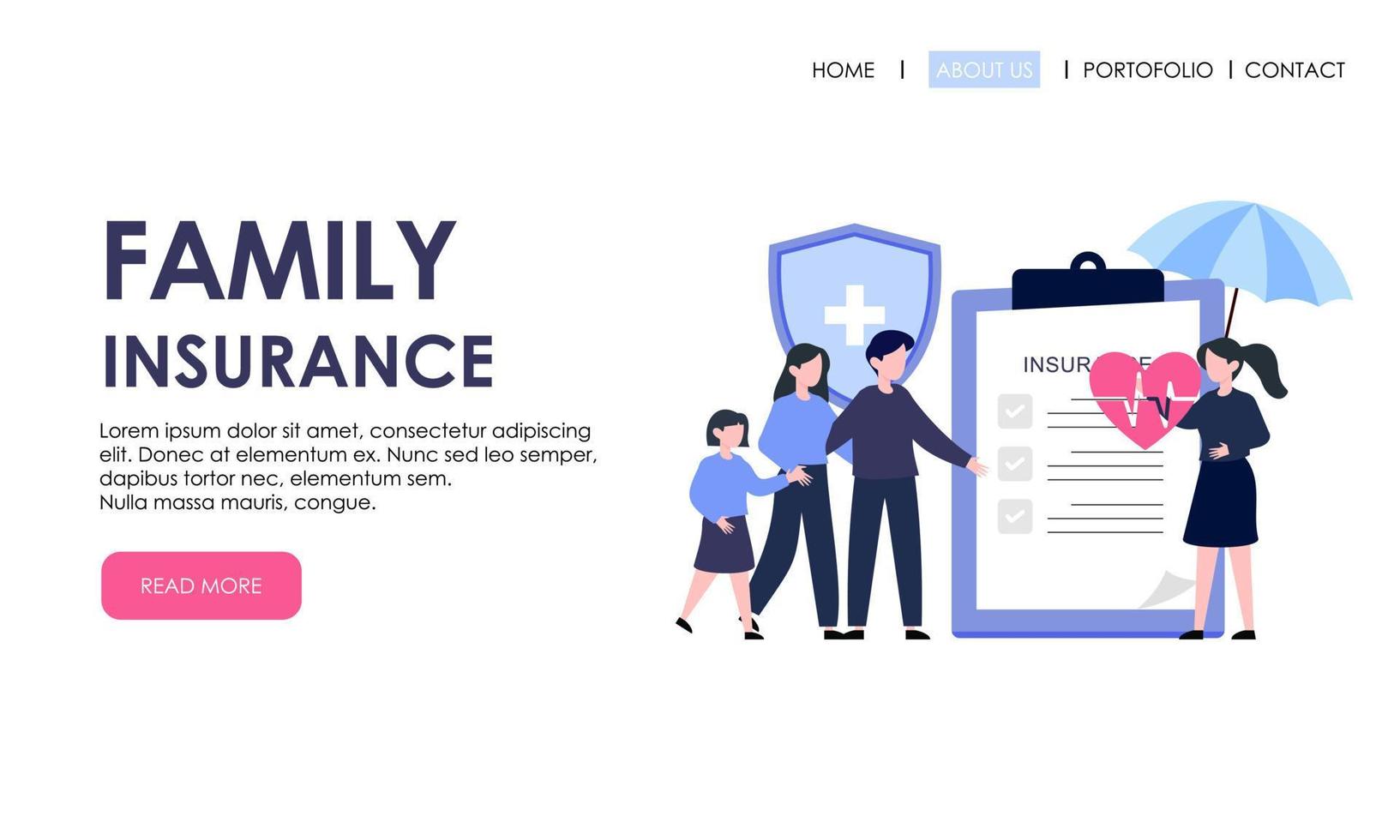 modelo de página de aterrissagem de seguro familiar. seguro, bandeira do conceito de saúde vetor