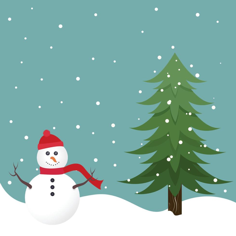 boneco de neve e fundo de ilustração vetorial de férias de árvore de natal vetor