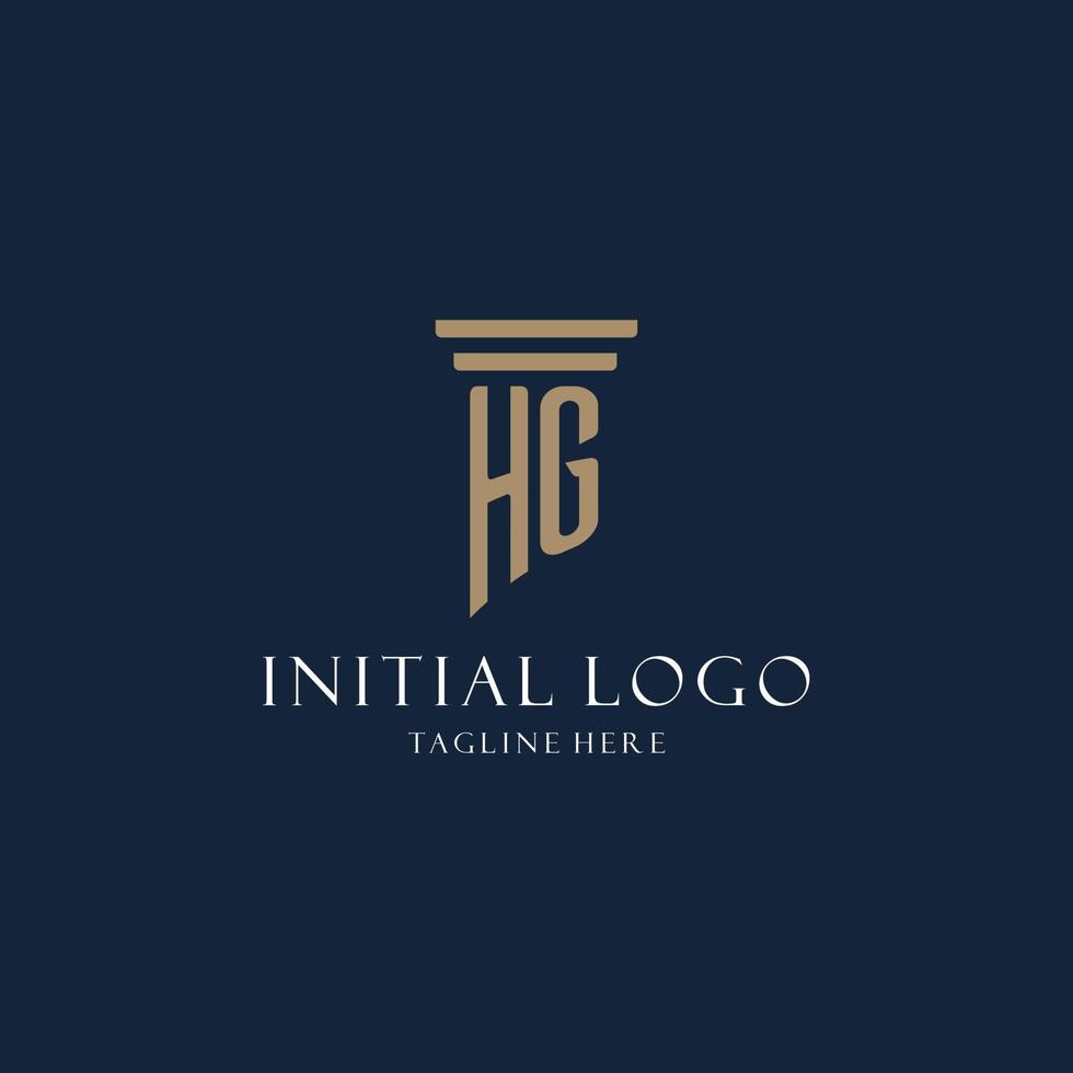 logotipo de monograma inicial hg para escritório de advocacia, advogado, advogado com estilo de pilar vetor