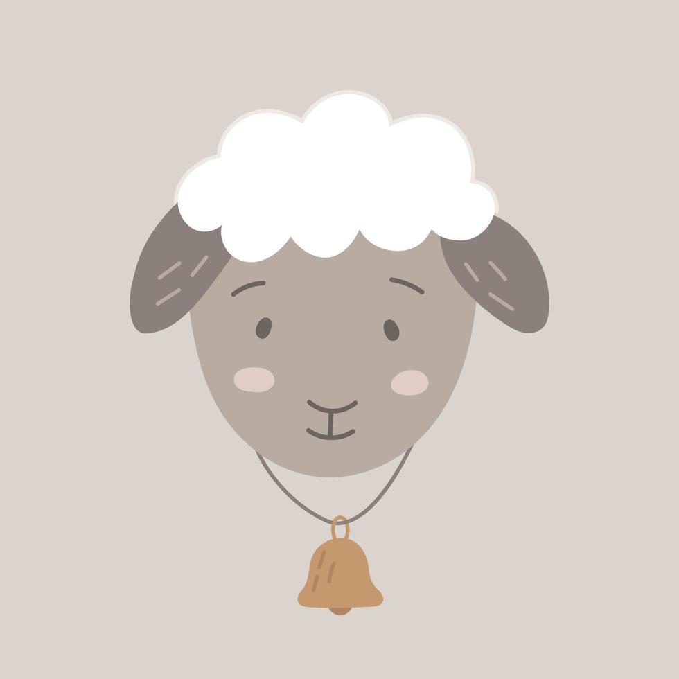ovelha de vetor bonito com sino, ícone de cordeiro doodle para crianças, ilustração engraçada de animal de fazenda