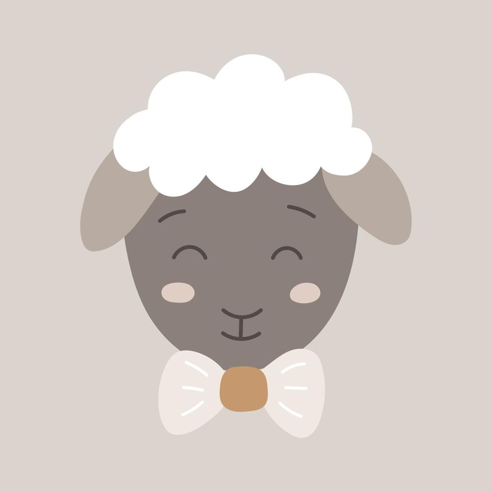 ovelha de menino vetor fofo com fita, ícone de cordeiro doodle para crianças, ilustração engraçada de animal de fazenda