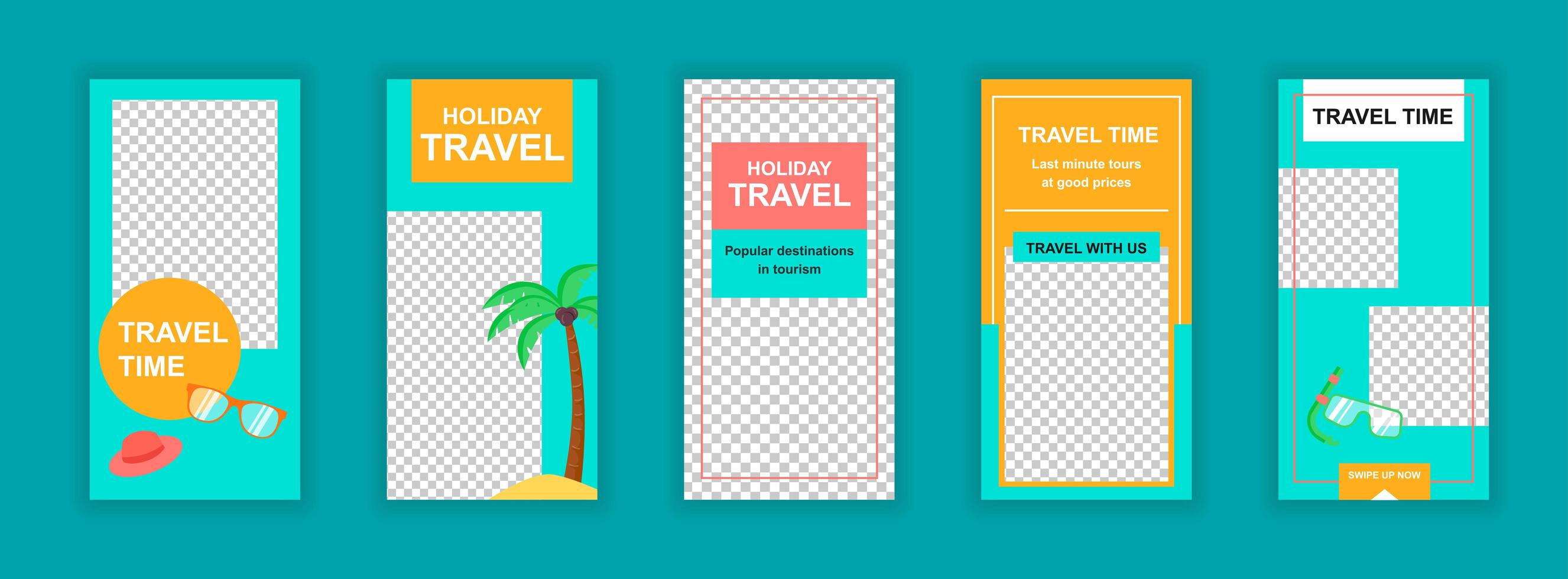 conjunto de modelos editáveis de viagens e férias para histórias de mídia social vetor