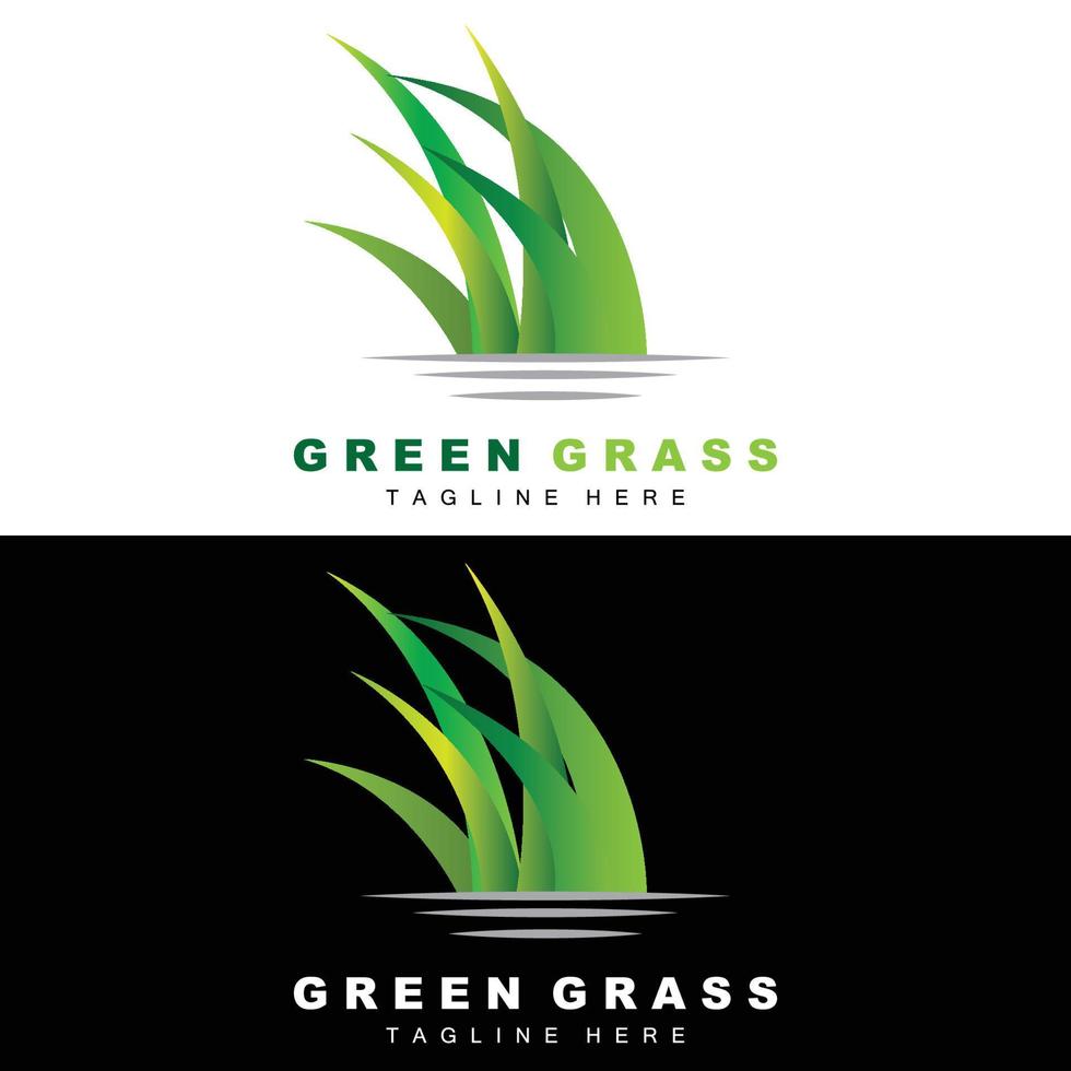 design de logotipo de grama verde, ilustração de paisagem de fazenda, vetor de cenário natural