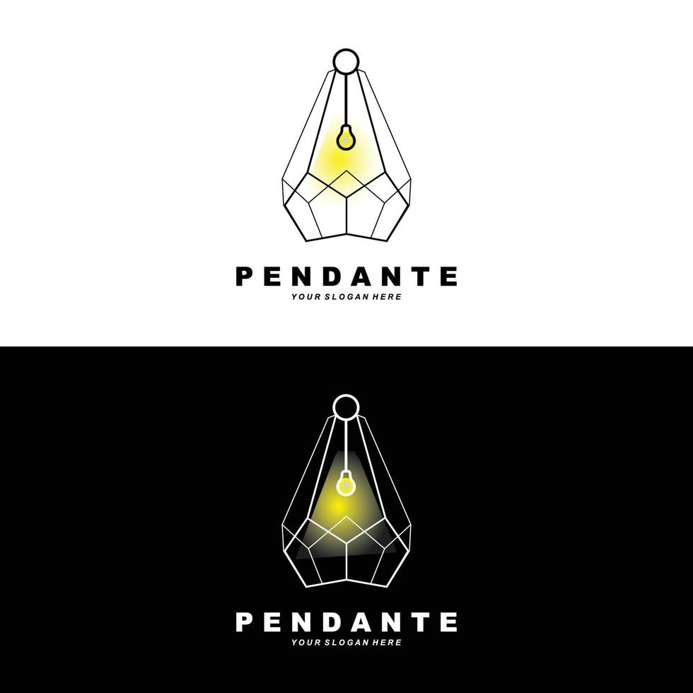 logotipo de lâmpada pendurada de decoração para casa, vetor de design de móveis para casa