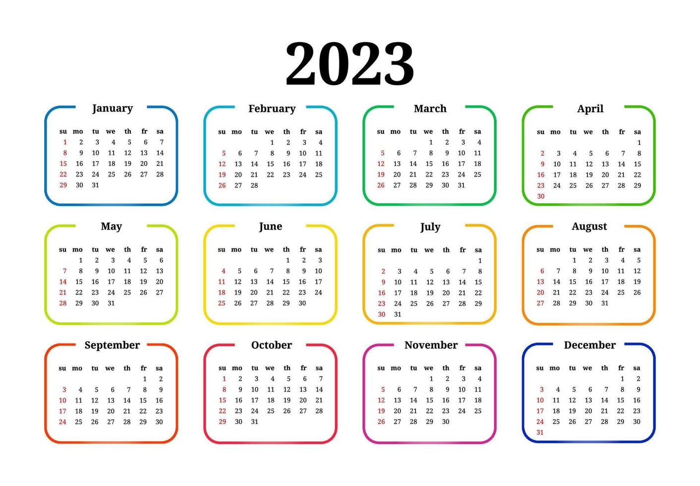 calendário para 2023 isolado em um fundo branco. domingo a segunda-feira, modelo de negócios. ilustração vetorial vetor