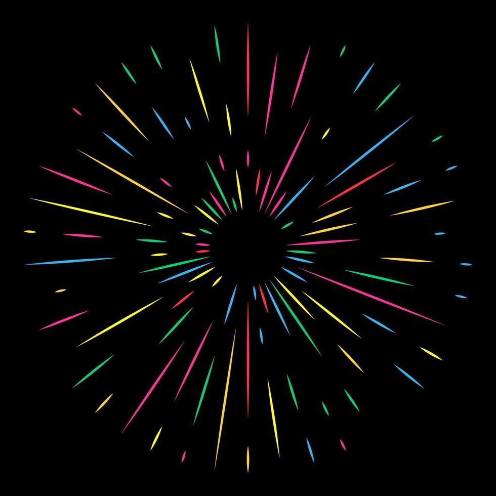 fogos de artifício coloridos nas férias no fundo da noite. saudação brilhante festiva, de aniversário e celebração. ilustração vetorial vetor