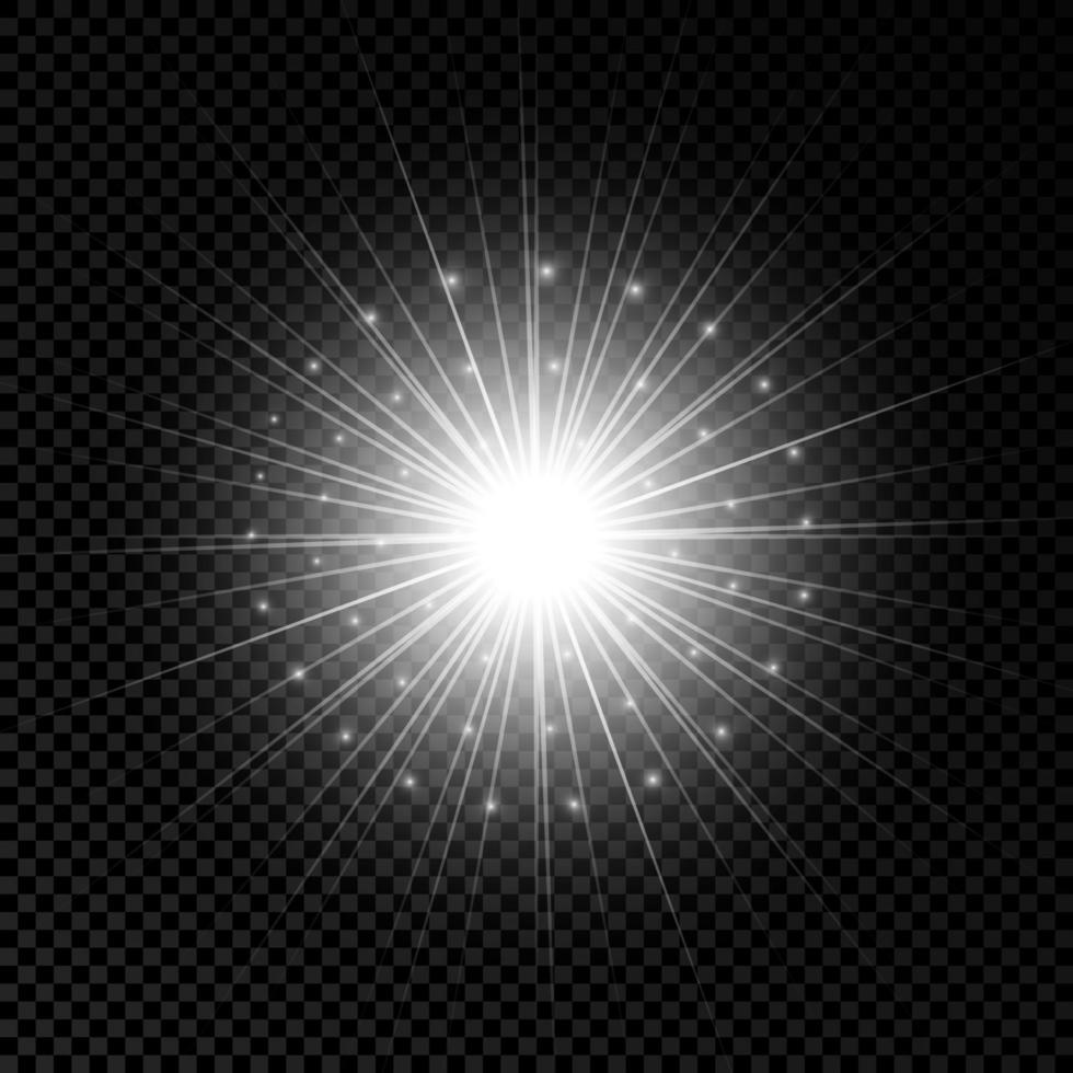 efeito de luz de reflexos de lente. efeitos de starburst de luzes brancas brilhantes com brilhos em um fundo transparente. ilustração vetorial vetor