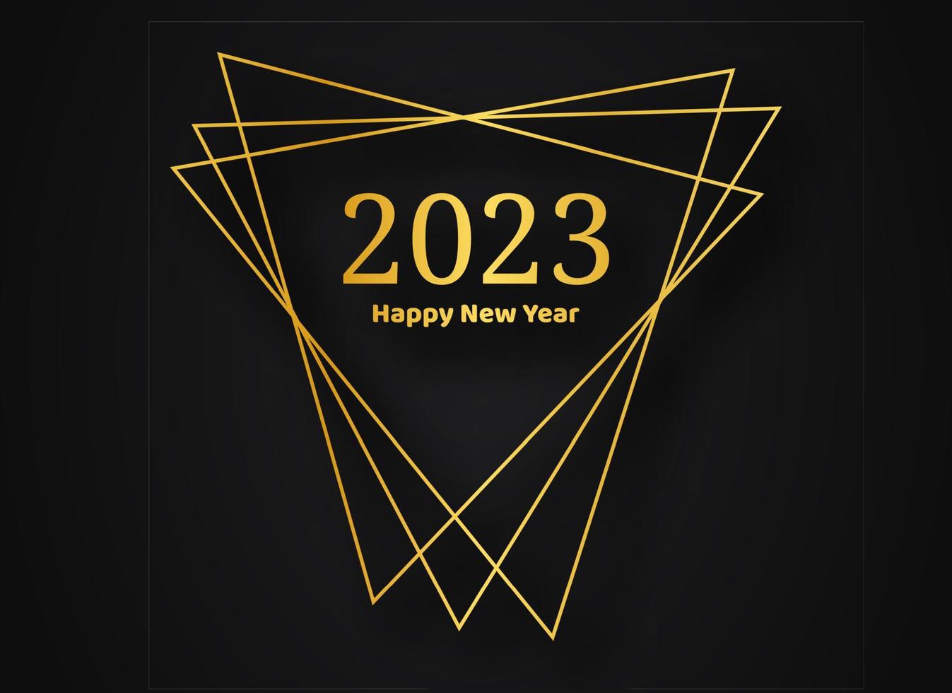 2023 feliz ano novo ouro fundo poligonal geométrico. moldura poligonal geométrica dourada com efeitos brilhantes para cartão de saudação de feriado de natal, folhetos ou cartazes. ilustração vetorial vetor