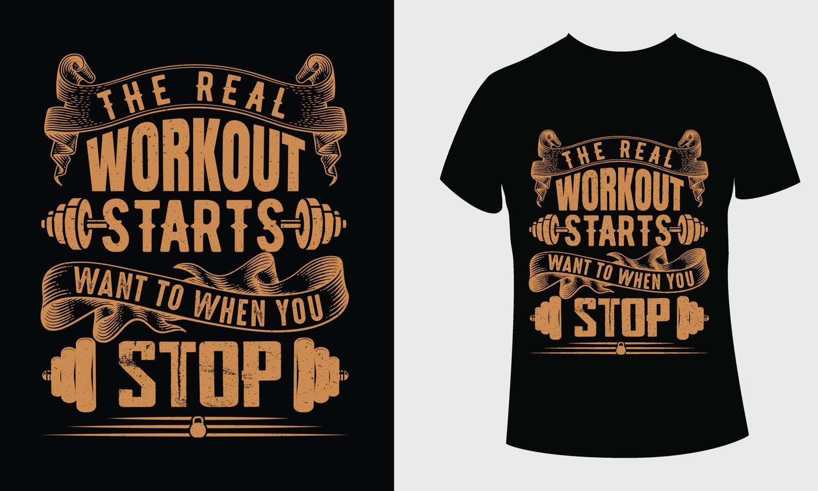 o verdadeiro treino começa quando você para o design da camiseta de ginástica vetor