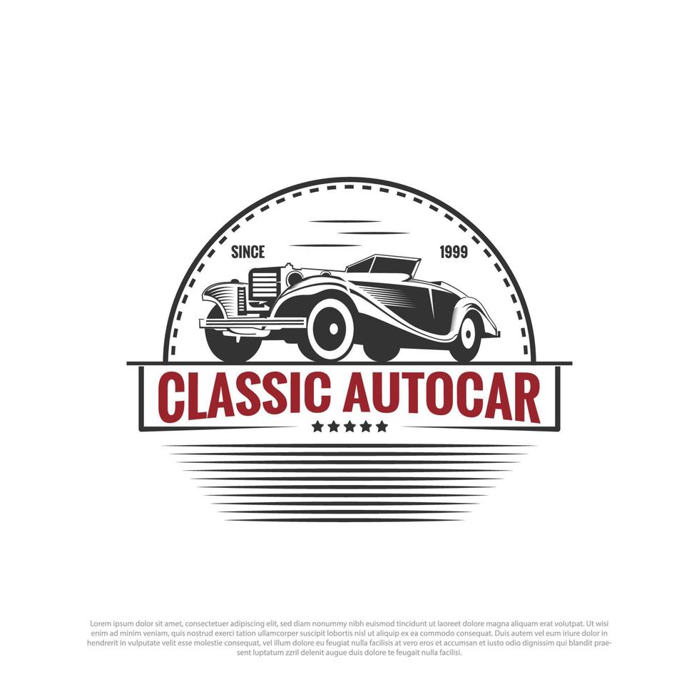 vetor de design de logotipo de carro clássico, restauração de carros automotivos antigos e design de clube de carros