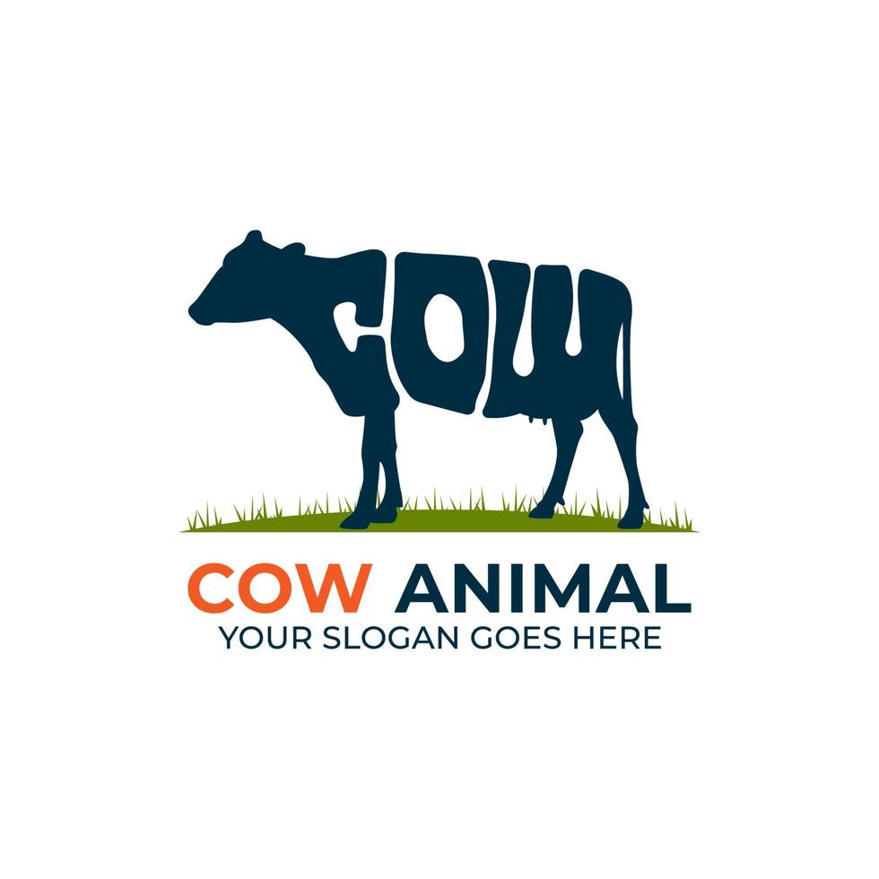 vetor de design de logotipo animal de vaca, logotipo com texto deformado na forma de uma ilustração de vaca
