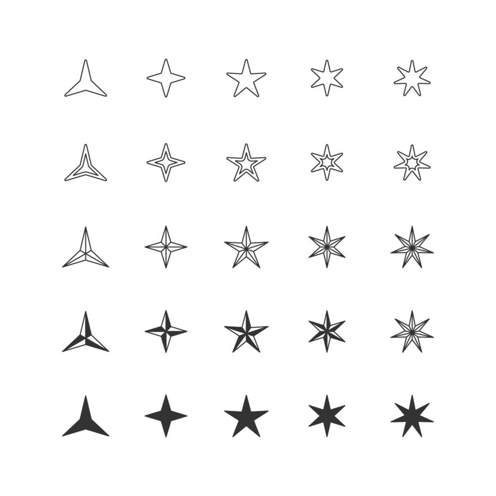 conjunto de ícones de sinal de contorno de estrela isolados no fundo branco vetor
