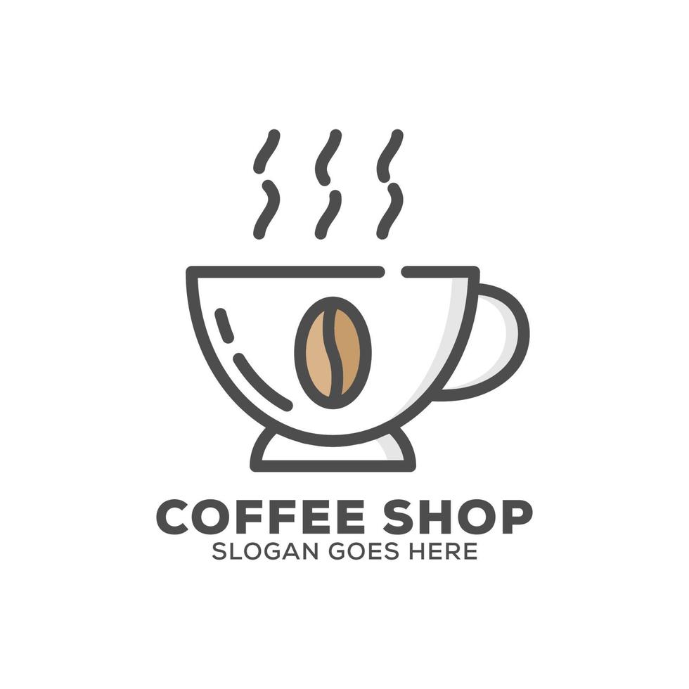 logotipo da xícara de café fresco, modelo de logotipo da cafeteria de contorno, ilustração vetorial de design plano vetor