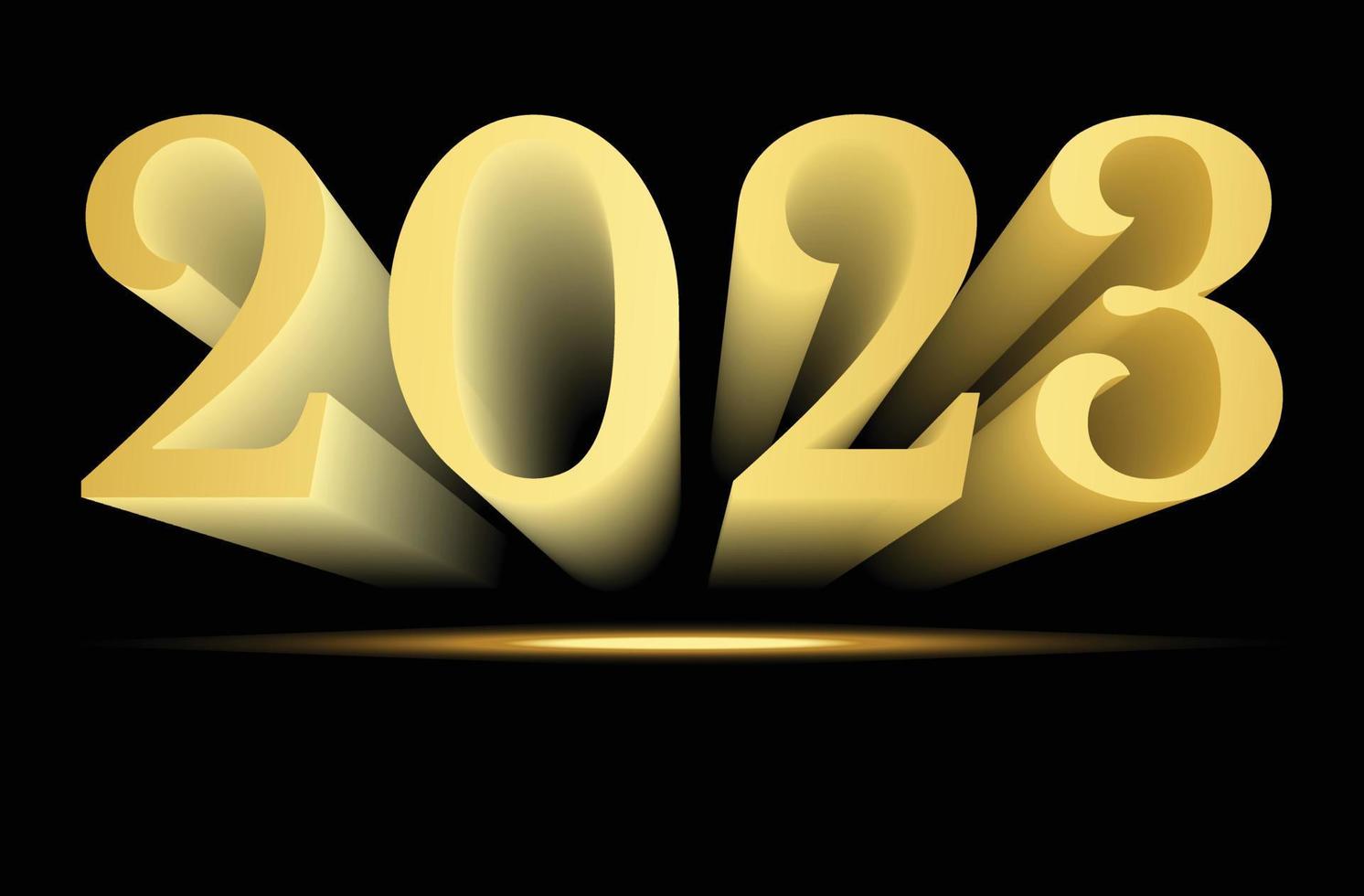 lindo dourado feliz ano novo 2023 texto em estilo 3d vetor
