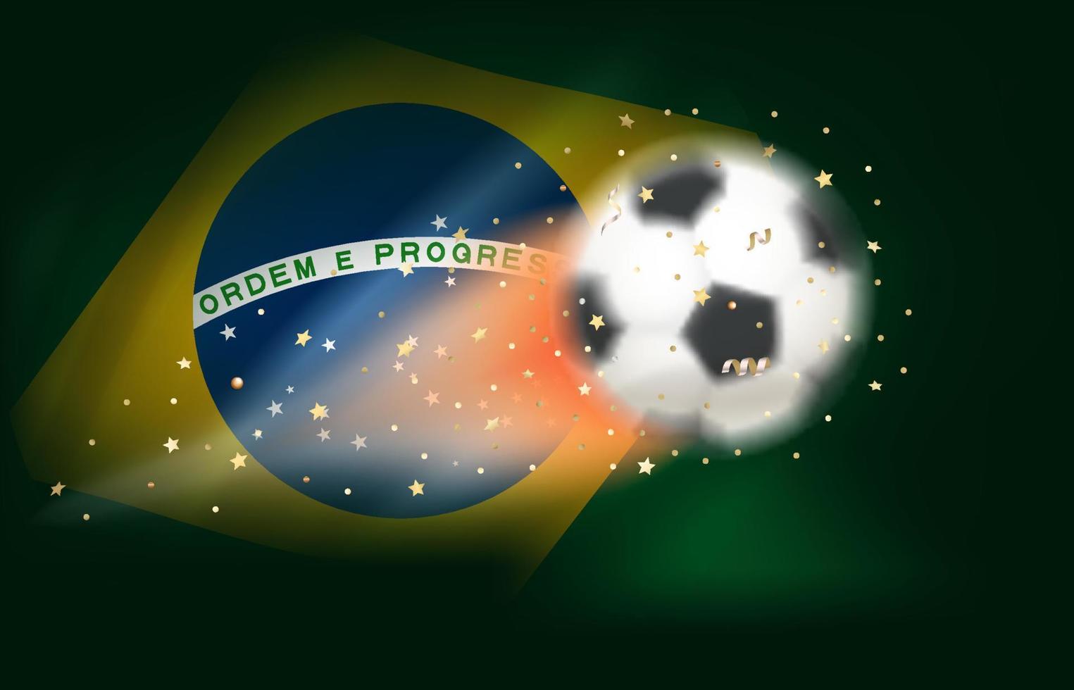 bola de futebol voadora com bandeira do brasil. ilustração vetorial 3D vetor
