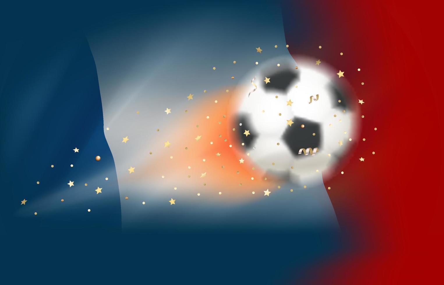 bola de futebol voadora com bandeira da França. ilustração em vetor 3D