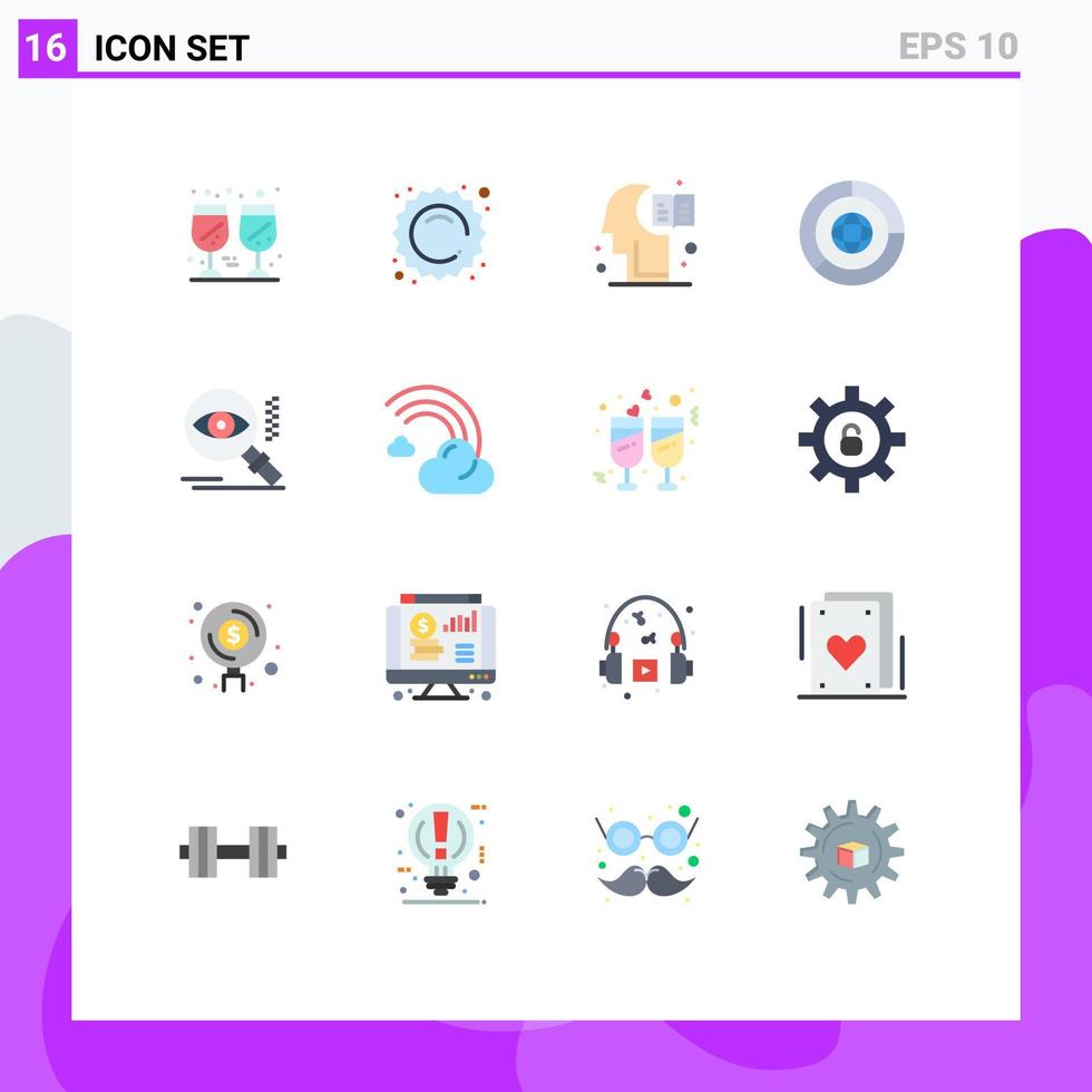 pacote de 16 sinais e símbolos modernos de cores planas para mídia impressa na web, como pacote editável de negócios de finanças cerebrais de marketing de pesquisa de elementos de design de vetores criativos
