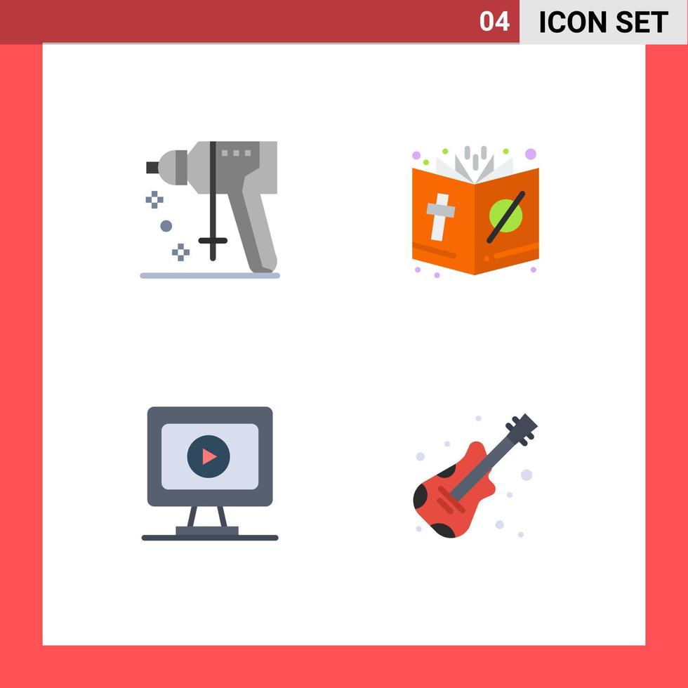 conjunto de 4 sinais de símbolos de ícones de interface do usuário modernos para ferramenta de monitor de construção christ play elementos de design de vetores editáveis