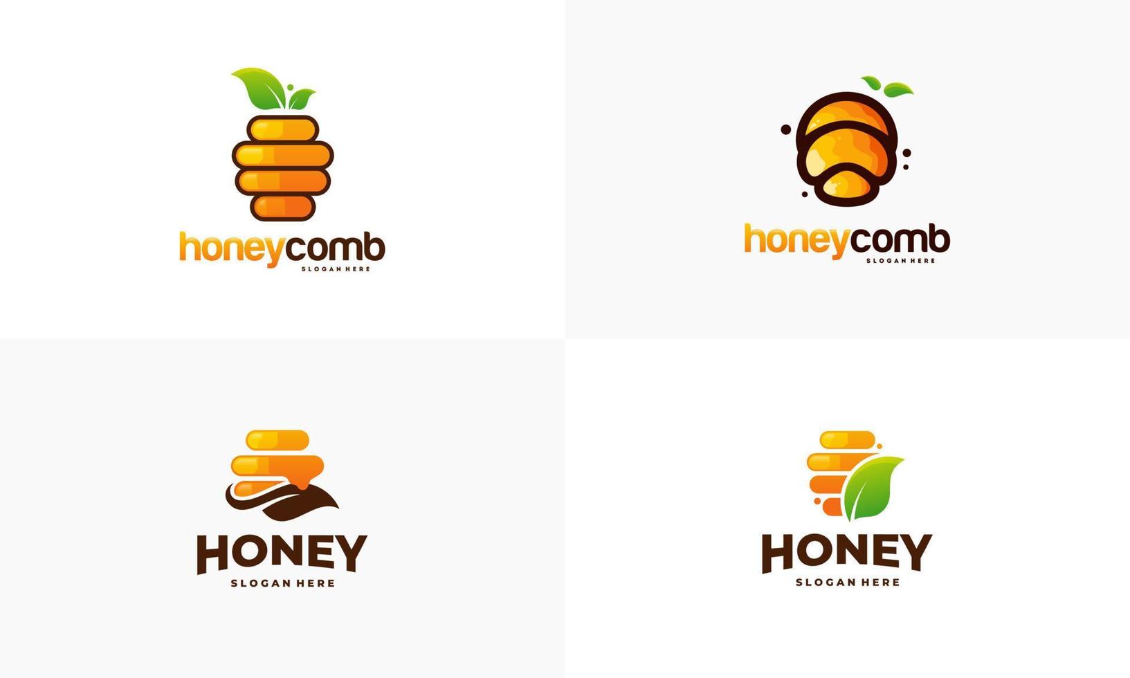 conjunto de vetor de design de modelo de logotipo de favo de mel, emblema, conceito de design de mel, símbolo criativo,