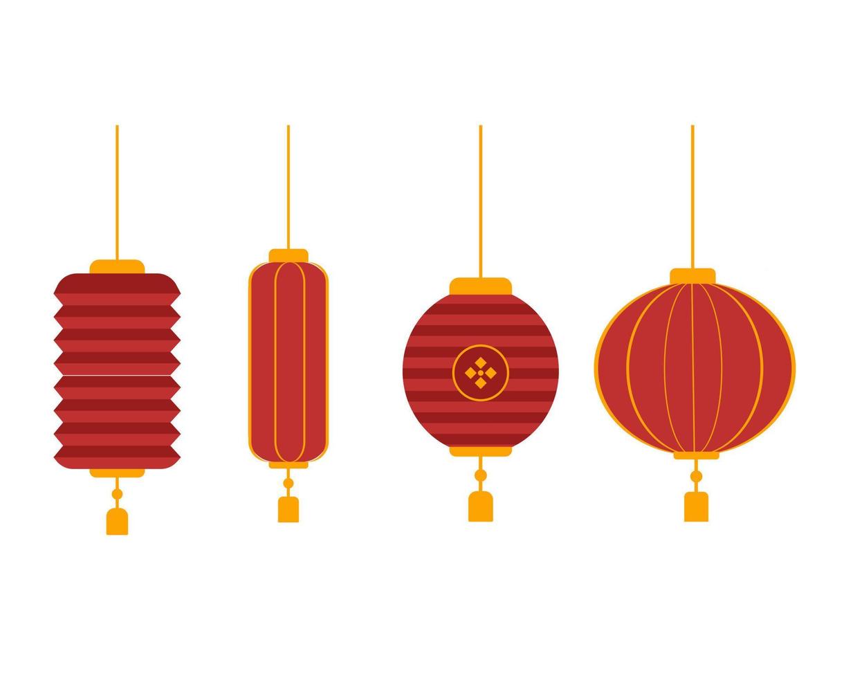 conjunto de lanternas chinesas vermelhas vetor